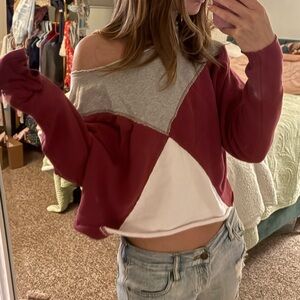 Free People Burgundy and Gray Colorblock Sweatshirt